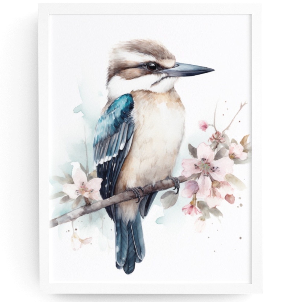 Watercolor Kookaburra Bird Portrait Wall Art Illustration Print Unframed